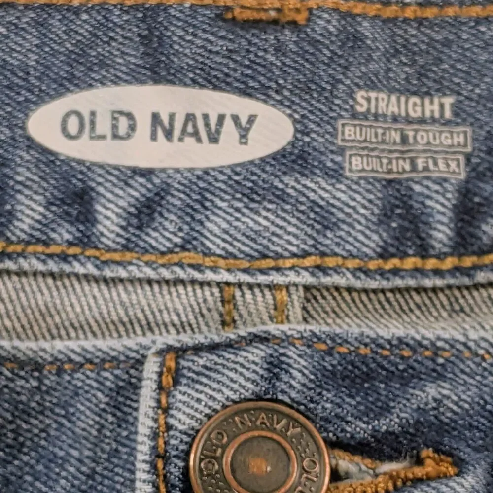 Old Navy Loose Straight Built-In Flex Jeans 30x32 Blue Distressed Cotton Blend